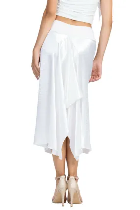 White Shiny Satin Midi Skirt With Back Movement