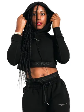 Women's Black Band Crop Hoodie