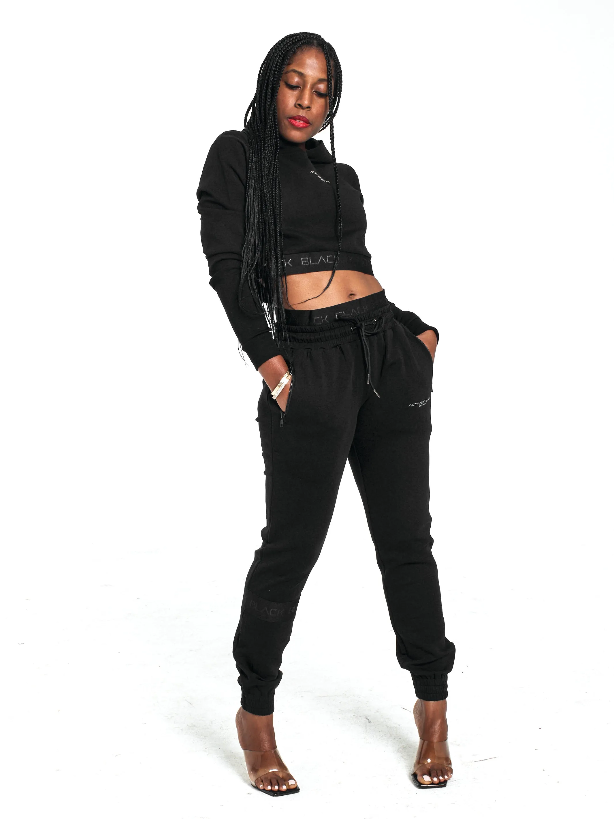 Women's Black Band Crop Hoodie