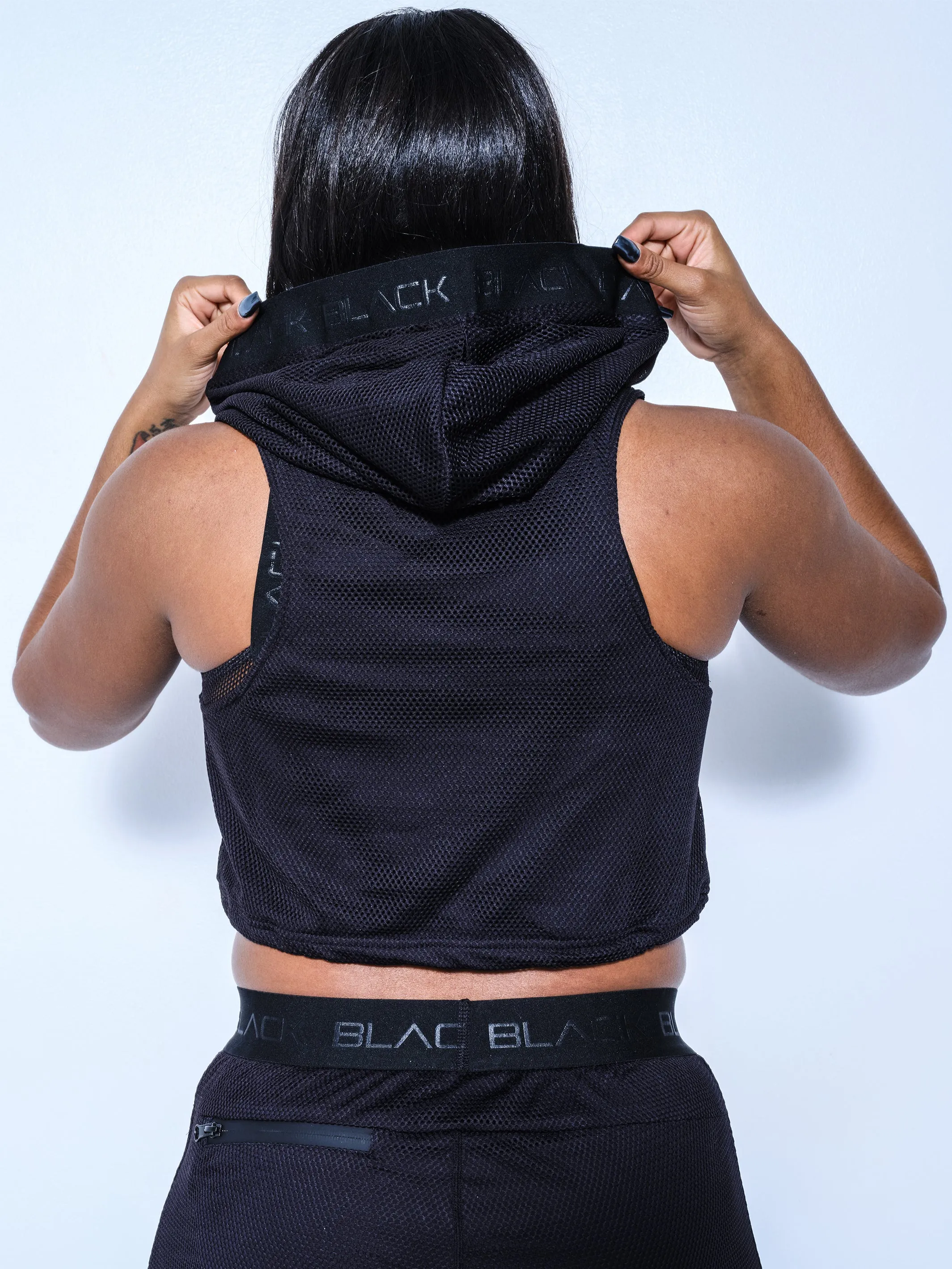 Women's Mesh Sleeveless Crop Hoodie