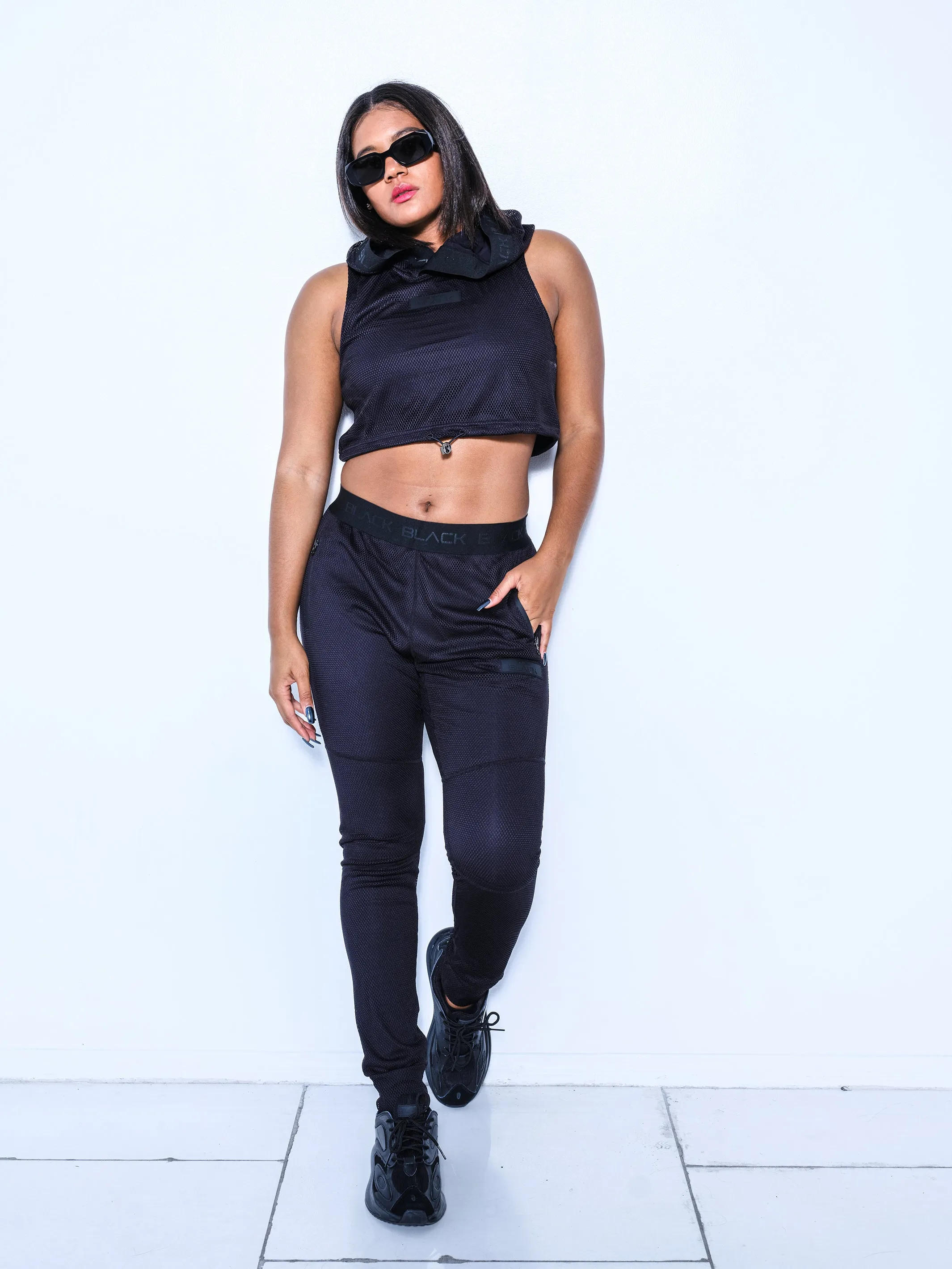 Women's Mesh Sleeveless Crop Hoodie