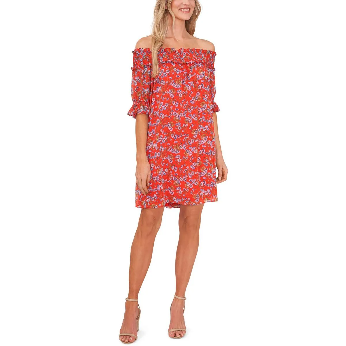 Womens Mini Floral Print Shift Dress